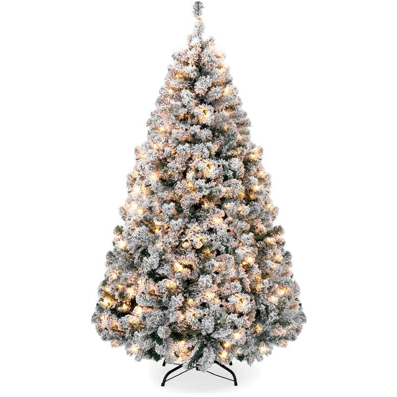 Christmas Tree, 6Ft Snow Flocked Design Pine Tree, Full Appearance Snowy W/Easy Assembly, Metal Stand