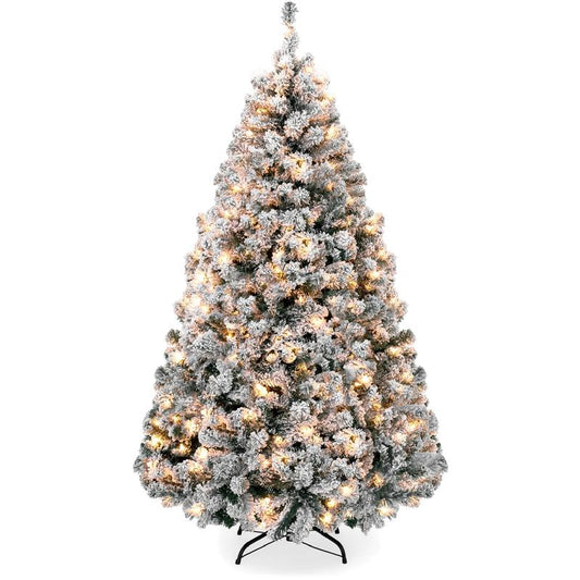 Christmas Tree, 6Ft Snow Flocked Design Pine Tree, Full Appearance Snowy W/Easy Assembly, Metal Stand